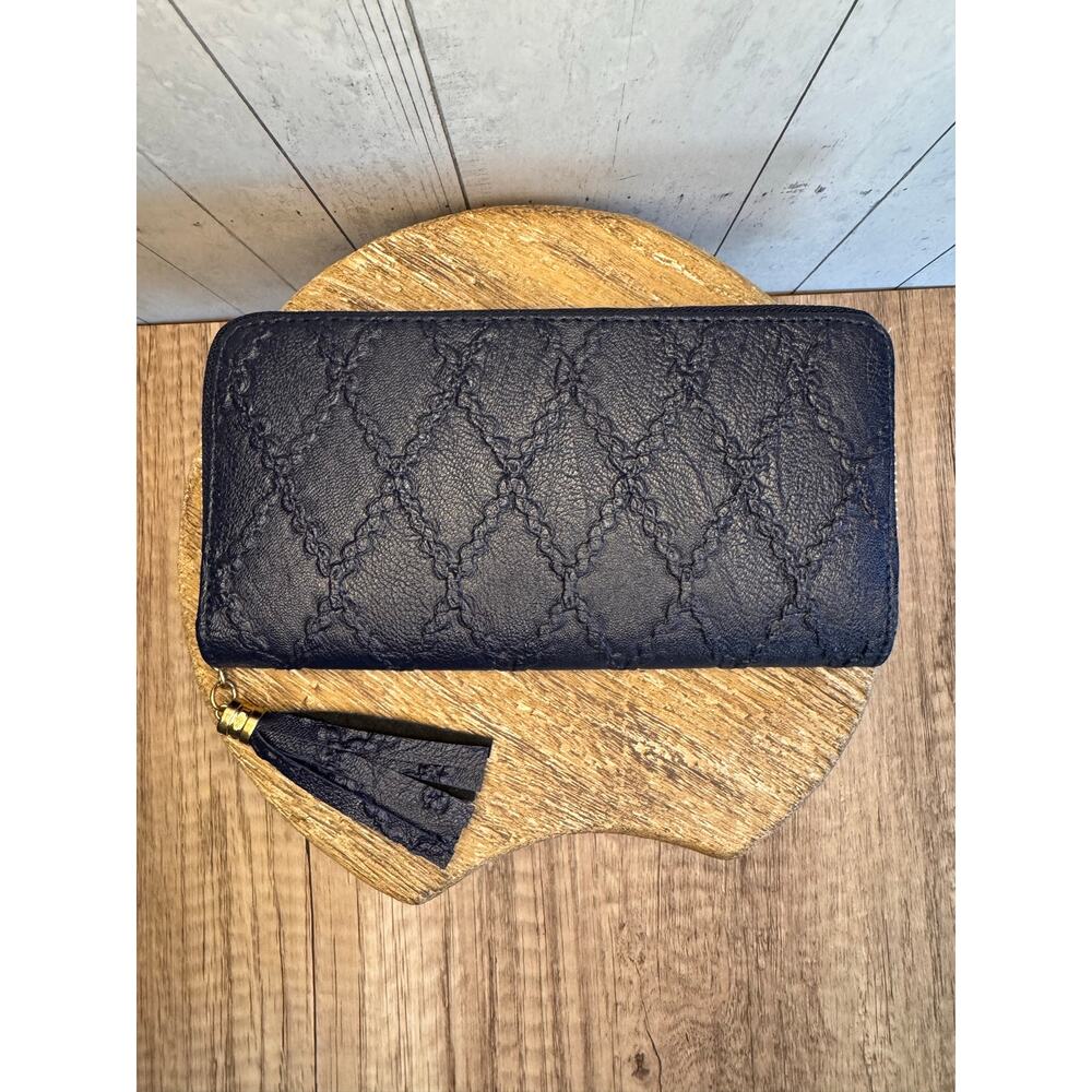 Blue Vegan Leather Wallet Criss Cross Pocket braid Purse Bag Wallet Fast Ship